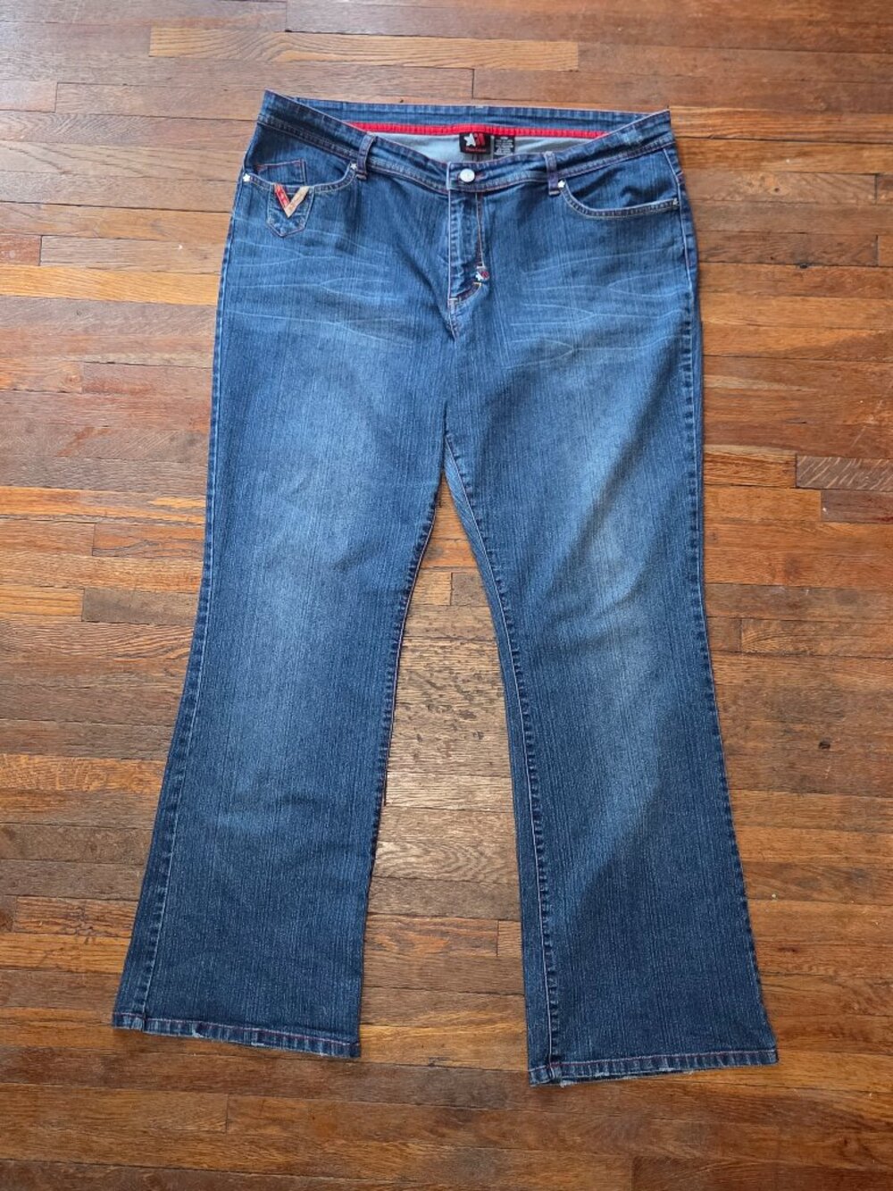 Mecca Femme Y2K Mid Rise Distressed Boot Cut Jeans